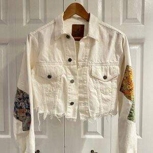 Denimist x Free People Small Women's White Cropped Denim Agnes Trucker Jacket